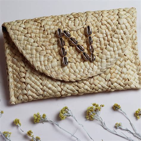Personalised Cowrie Shell Monogram Straw Clutch Bag By Sun And Day