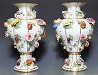 Pair of Meissen Porcelain Vases Encrusted with Raised Flowers and ...