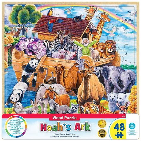 Masterpieces Wood Fun Facts Of Noahs Ark 48 Piece Kids Puzzle