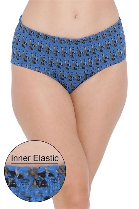 Buy Cotton Mid Waist Printed Hipster Panty With Inner Elastic In Blue