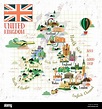 schöne Großbritannien Reise-Karte mit Sehenswürdigkeiten Stock ...
