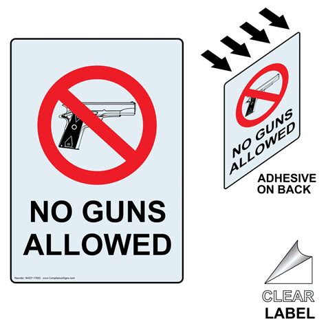 Portrait No Guns Allowed Clear Label With Symbol Nhep Reverse