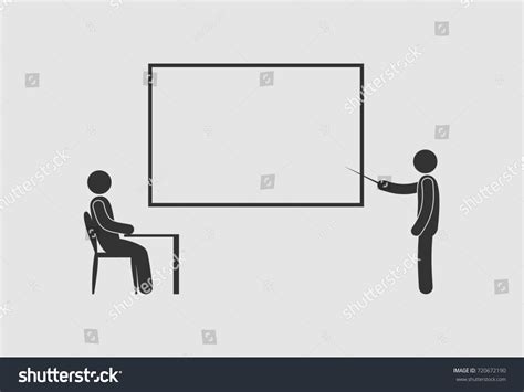 Teacher Student Classroom Stick Figure Blackboard Stock Illustration
