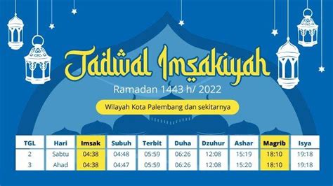 Jadwal Imsakiyah Ramadhan 1443 H Wilayah Palembang Dan Sekitar Lengkap