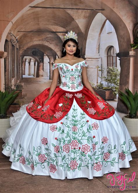 Charro Dress With Embroidered Roses 10194 Quince Dresses Mexican