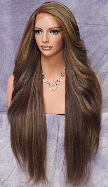 Extra Long Human Hair Blend Heat Ok Full Lace Front Wig Brown Mix Wbpc