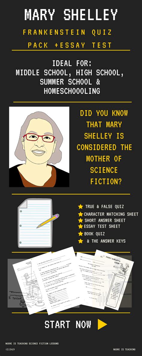 Mary Shelley Frankenstein Quiz Pack For Middle And High School Fiction