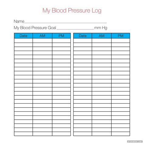 Printable Blood Pressure And Blood Sugar Log Sheet Pdf Printable