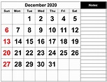 Printable December 2020 Calendar Template - Download Now