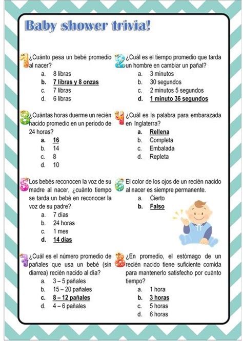 Baby Shower Trivia Con Respuestas Con Imágenes Juegos De Fiesta
