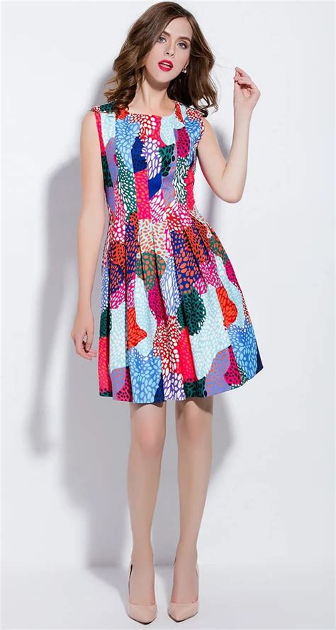 Colorful Polka Dot Print Women A Line Dress Sleeveless Casual Dresses