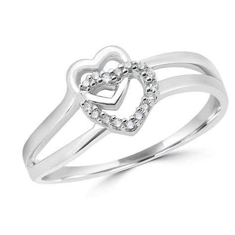 Dainty and elegant gold rings. Double heart promise ring 0.08 (ctw) in 10k white gold | Global Diamond Montreal