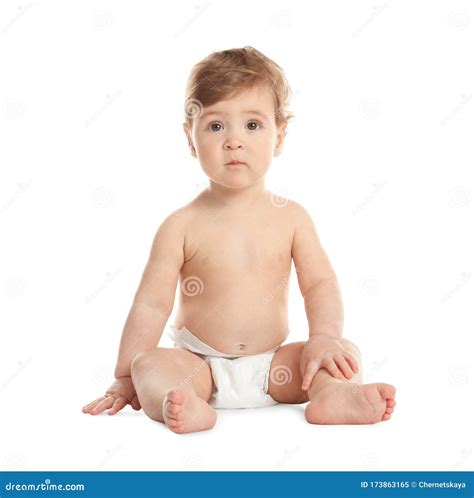 Cute Little Baby In Diaper On Background Stock Image Image Of Care