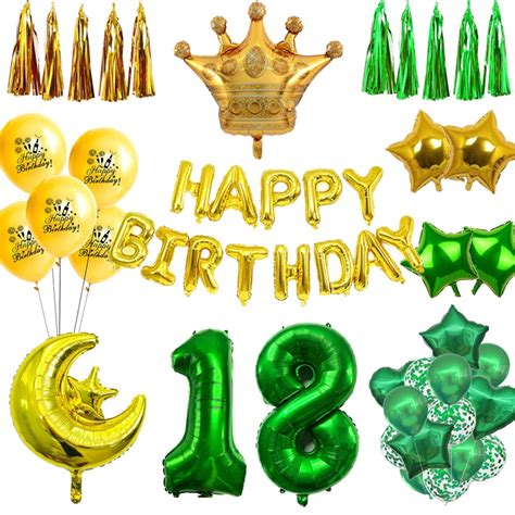2022 Happy Birthday Green Gold Foil Balloon Banner Tassel Cake Topper