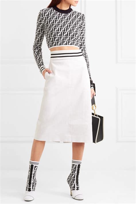 Fendi Jacquard Trimmed Denim Midi Skirt In White Lyst