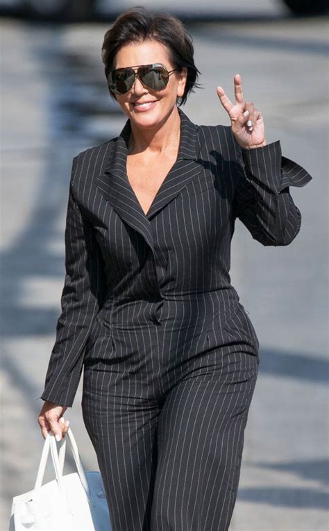 A Pinstripe Clad Kris Jenner Finishes Her Jumpsuit Look With Oversized