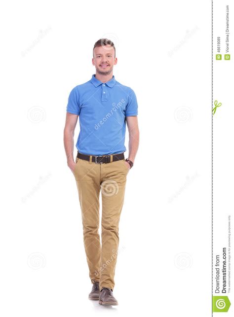 Casual Young Man Walks Toward You And Smiles Stock Image Image Of