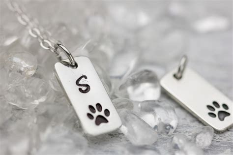 Sterling Silver Paw Print Necklace Pawprint Bar Necklace Cat Etsy
