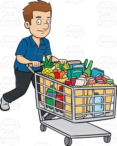 A Man Smiles After Checking Out Of A Supermarket With His Grocery Items