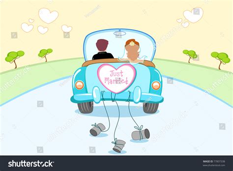 Illustration Of Just Married Couple In Wedding Car 77807338