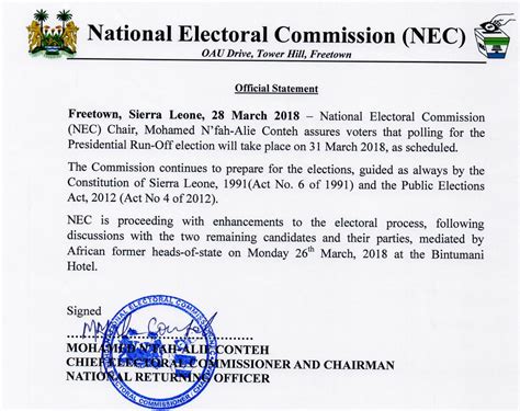 Electoral Commissioner Must Deliver Runoff Election In Accordance With High Court Ruling