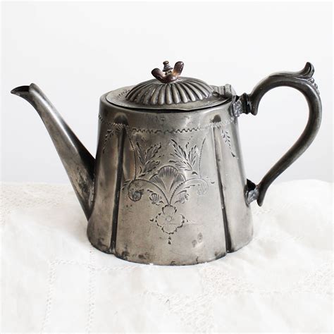 Antique Pewter Teapot Old Vintage Tea Pot Antique Decoration Decorative