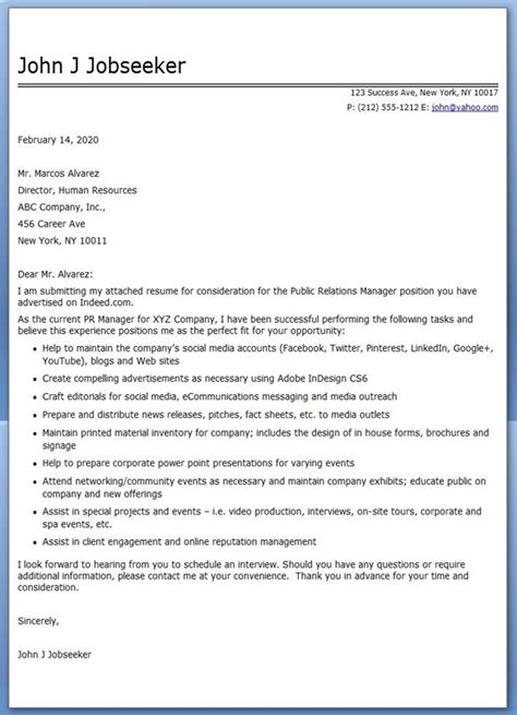 Cover letter samples and templates to inspire your next application. Cover Letter Public Relations Manager | Sample resume ...