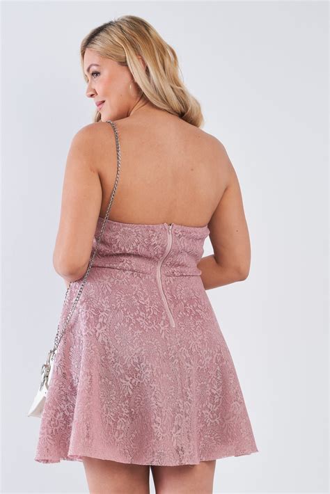 Plus Size Floral Lace Strapless Fit And Flare Mini Dress Dresses