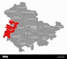 Wartburgkreis red highlighted in map of Thuringia Germany Stock Photo ...