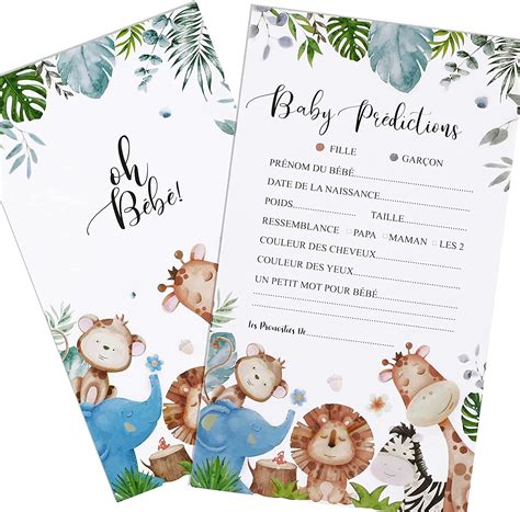 20Feuilles Cartes Pronostics Baby Shower Naissance Gender Reveal Cartes