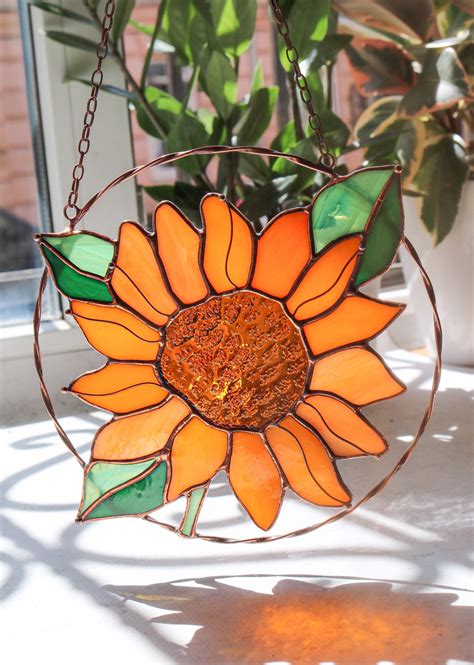 Sunflower Flower Suncatcher Stained Glass Home Decor Panel Etsy
