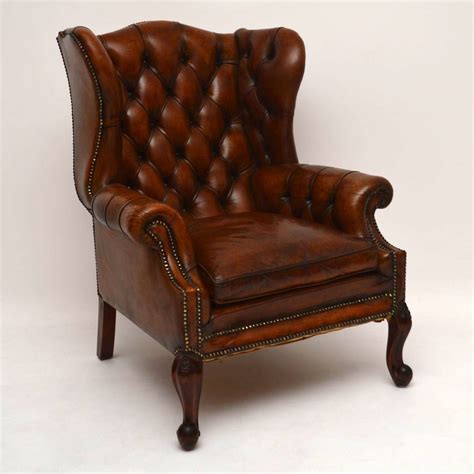 Børge mogensen wingback chair and ottoman, model 2202 / 2204, original leather. Large Antique Leather Wing Back Armchair - Marylebone Antiques