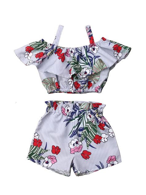 Xiaodriceee 2pcs Summer Kids Toddler Baby Girls Crop Tops Floral