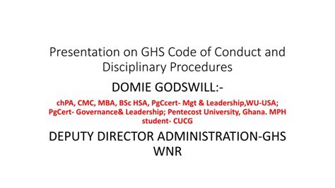 PPT Presentation On GHS Code Of Conduct And Disciplinary Procedures PowerPoint Presentation