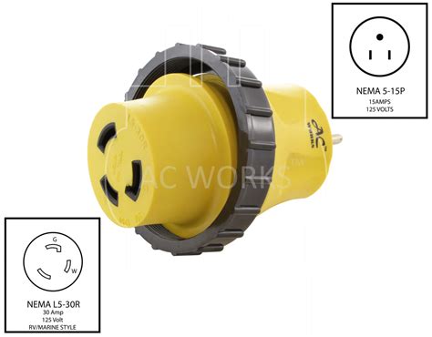 Ac Works® Rvmarine Adapter Household 15a Plug To 30a Rvmarine L5 30r