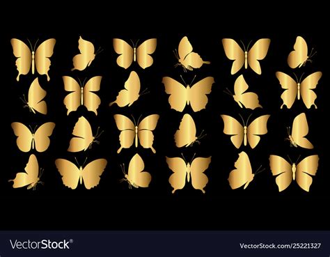Set Gold Butterflies Royalty Free Vector Image