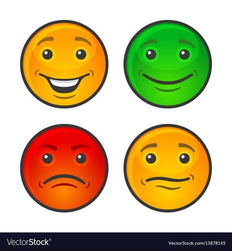 Color Smiley Face Icons Set Vector Image On Vectorstock In 2020