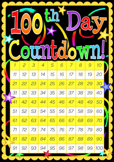 100 Days Countdown Calendar Chart Free Letter Templates