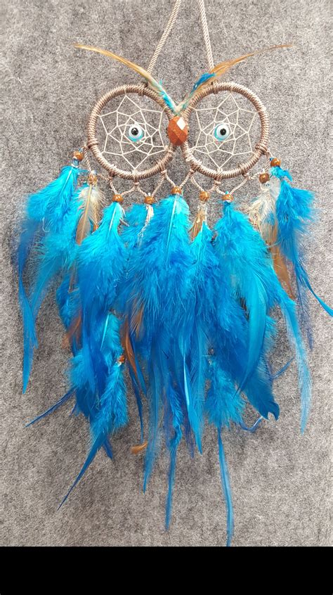Ch108 Blue And Brown Feathers Owl Dream Catcher Owl Dream Catcher