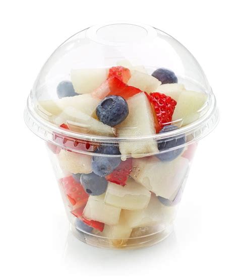 Fresh Fruit Pieces Salad In Plastic Cup Stock Image Image Of Plastic