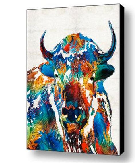 Buffalo Art Print From Painting Colorful Bison Animal Country Etsy
