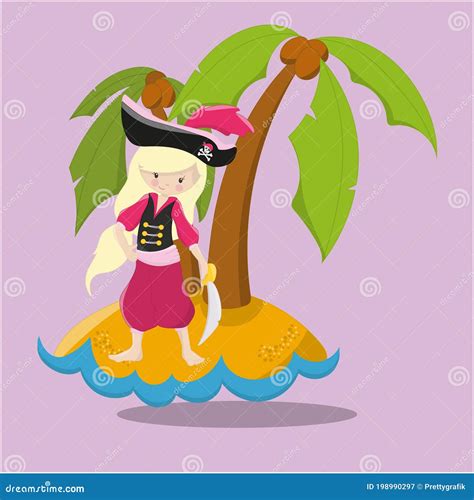 Pirates Girl With Chest 03 Vector Illustration 198990318