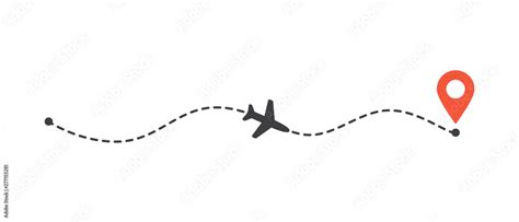 Airplane Flight Path To Location Mark Plane Route Line Tourism And