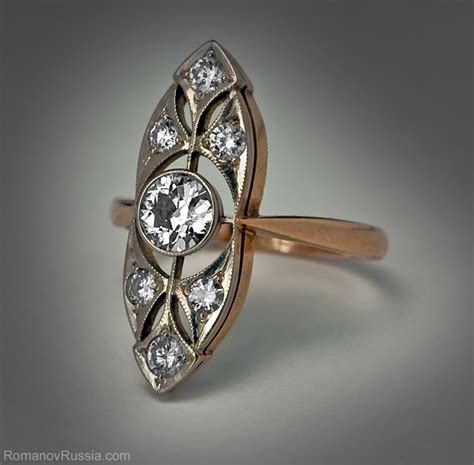 Art Deco Vintage Diamond Gold Ring Russian Vintage Deco