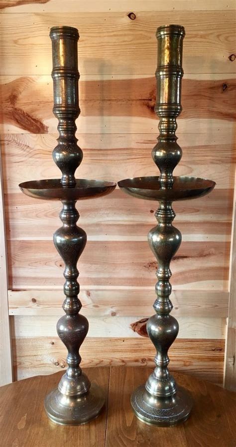 13 tall antique english barley twist oak candlesticks candle holders brass tops. 2 Vintage Brass Candlesticks Candle Holders Floor Altar ...