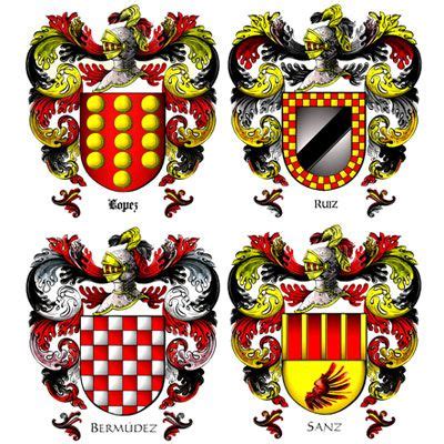 Four Different Coats Of Arms With The Names And Numbers On Each Coat