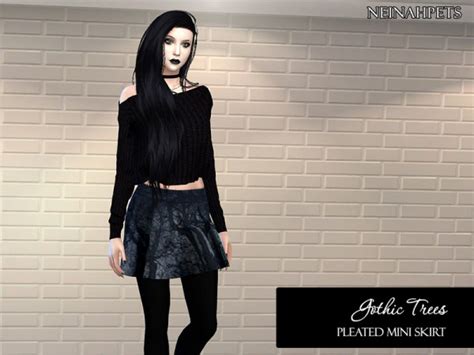 The Sims Resource Gothic Trees Pleated Mini Skirt By Neinahpets • Sims