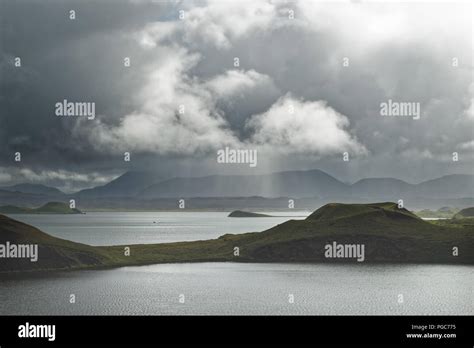 Large Lake With Islands Framed By Mountains Individual Areas Are