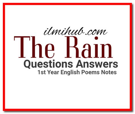 1st Year English The Rain Poem Question Answers For 11th Class