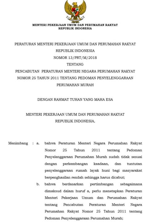 Peraturan Menteri Pekerjaan Umum Dan Perumahan Rakyat Nomor Prt M